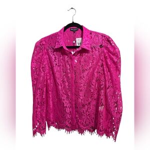 Generation Love Valencia Lace Hot Pink Blouse Button-Down Top Women's Size M